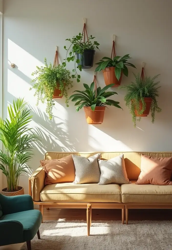 29 Decorate Living Room Wall Ideas That Transform the Space - 23. Plant Hangings