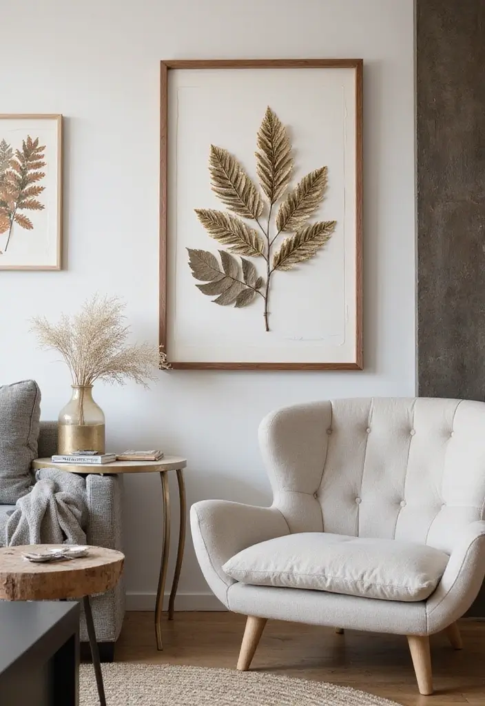 29 Decorate Living Room Wall Ideas That Transform the Space - 24. Art from Nature