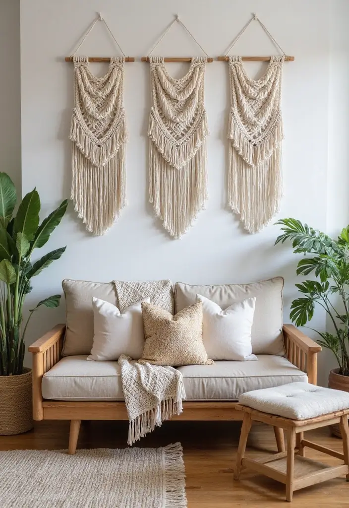 29 Decorate Living Room Wall Ideas That Transform the Space - 4. Macramé Wall Hangings