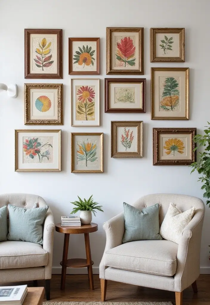 29 Decorate Living Room Wall Ideas That Transform the Space - 5. Vintage Framed Art with a Twist