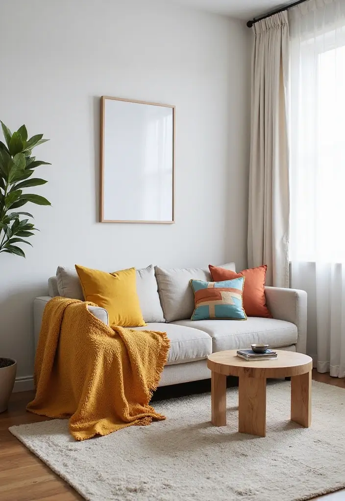 29 Living Room Bright Ideas That Feel Airy and Refreshing - 14. Add a Pop of Color with Accessories