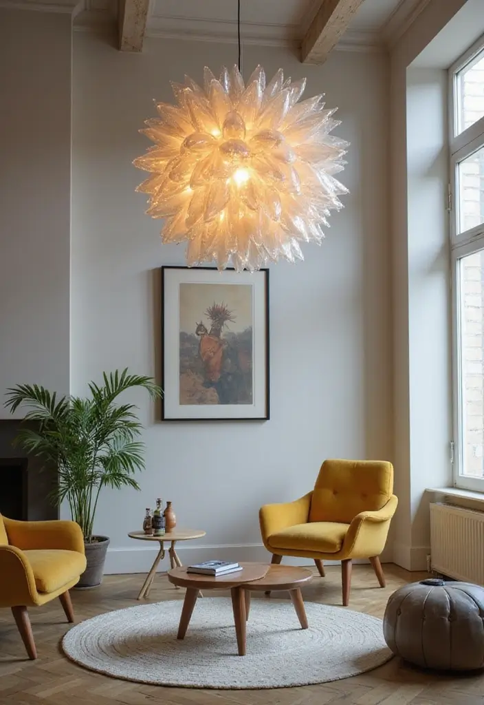 29 Living Room Bright Ideas That Feel Airy and Refreshing - 24. Play with Light Fixtures