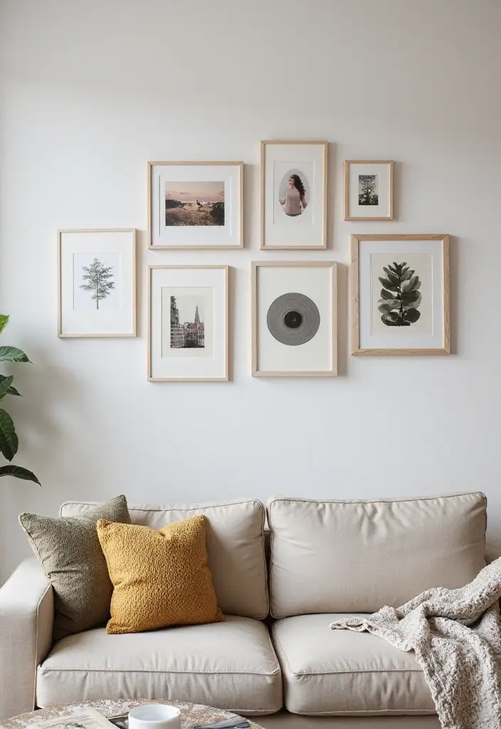 29 Living Room Bright Ideas That Feel Airy and Refreshing - 28. Curate a Personal Gallery