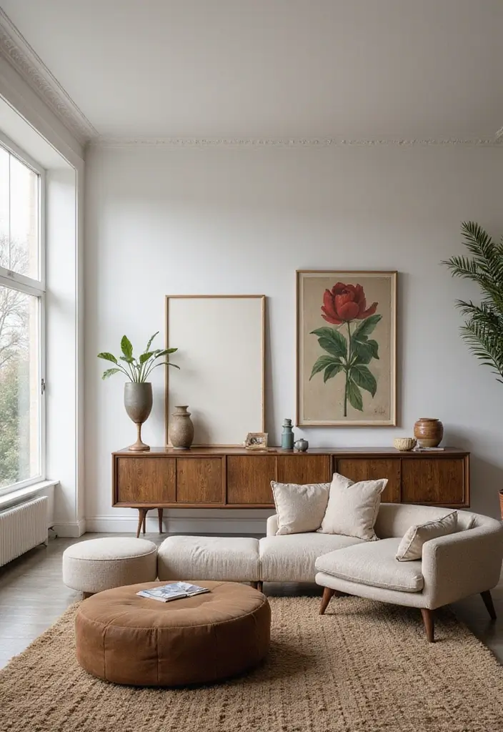 29 Living Room Open Concept Ideas That Feel Connected and Modern - 22. Vintage Accents