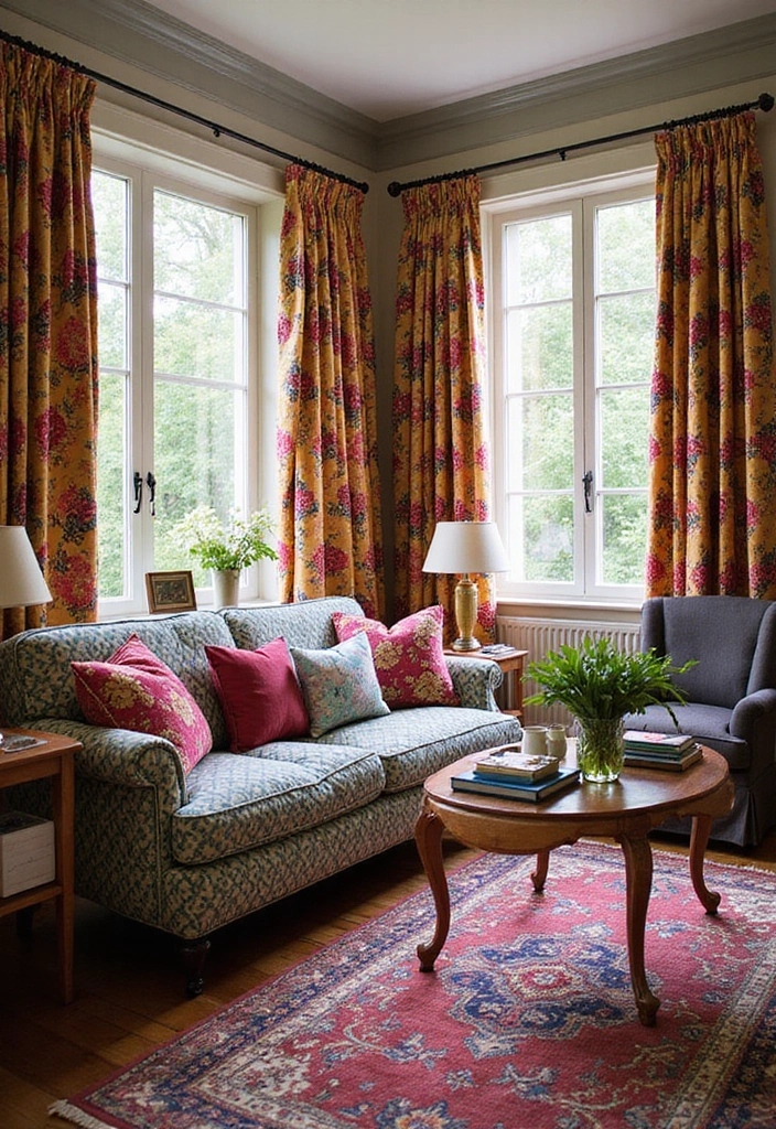 29 Living Room Photoshoot Ideas That Capture Cozy Vibes - 15. Bold Patterns and Prints