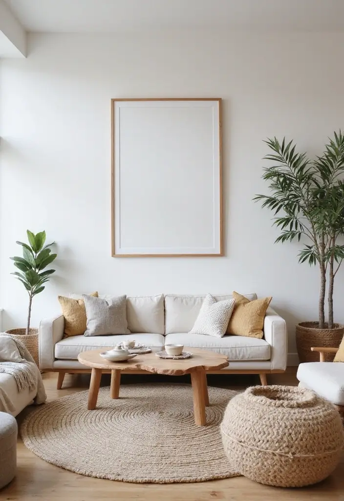 29 Living Room Photoshoot Ideas That Capture Cozy Vibes - 16. Minimalism Meets Bohemian Style