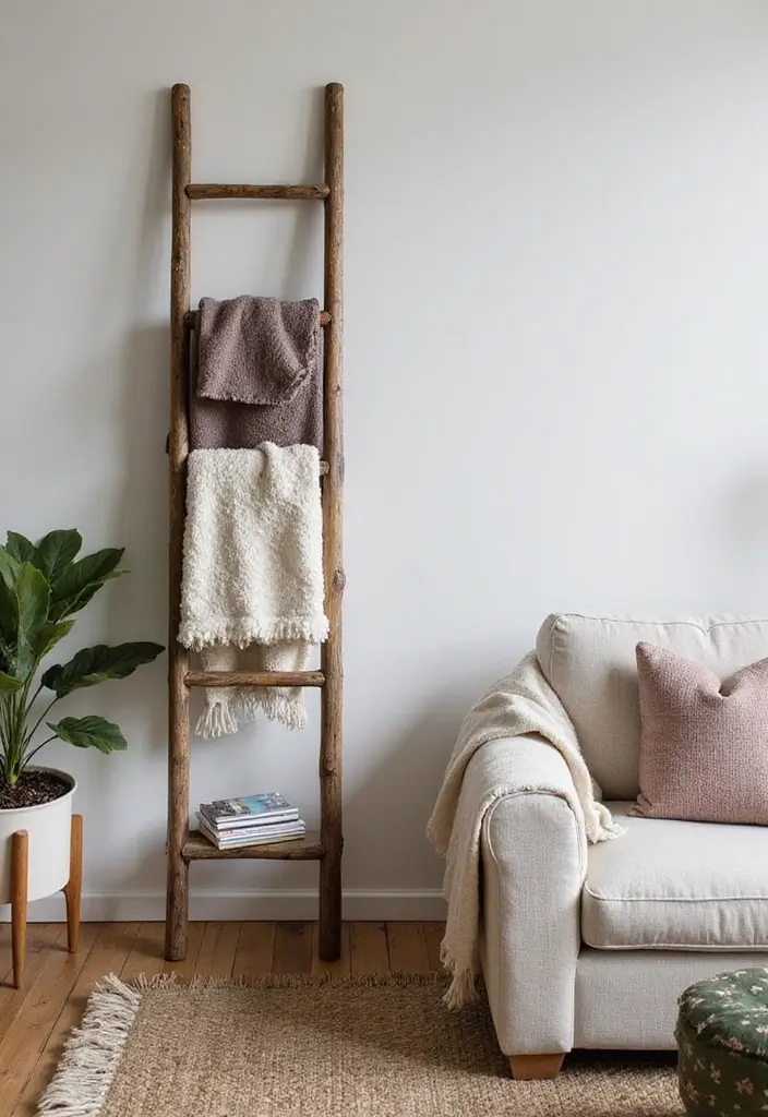 29 Living Room Side Wall Decor Ideas That Add Depth and Charm - 17. Decorative Ladders