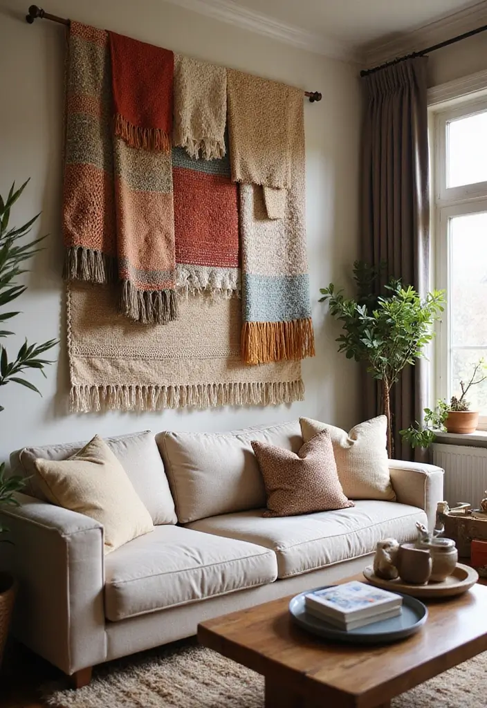 29 Living Room Side Wall Decor Ideas That Add Depth and Charm - 9. Multi-layered Textiles