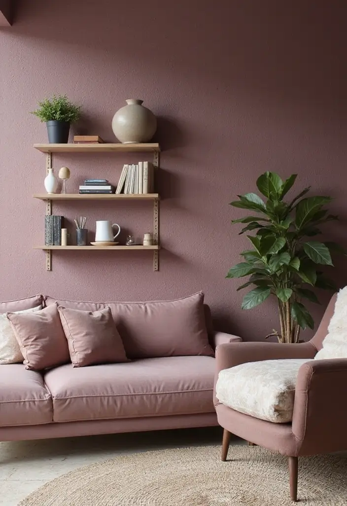 29 Mauve Living Room Ideas That Feel Soft and Sophisticated - 11. Wall Treatments