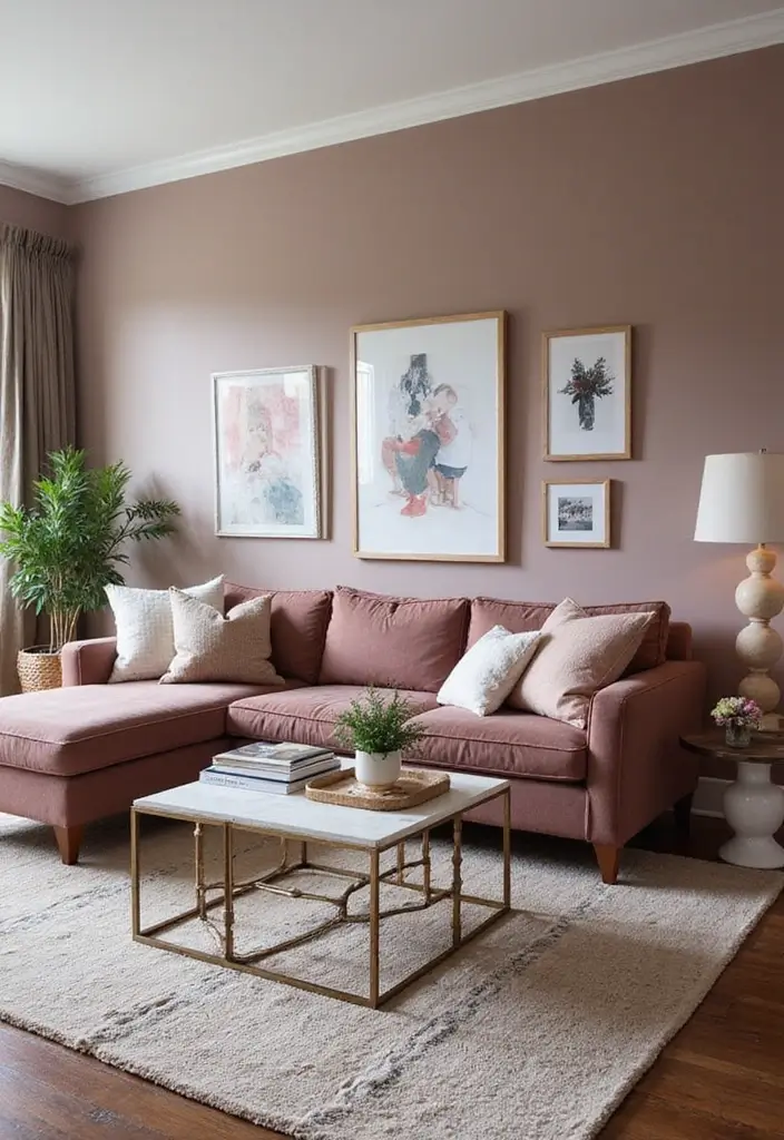 29 Mauve Living Room Ideas That Feel Soft and Sophisticated - 12. Personalized Decor