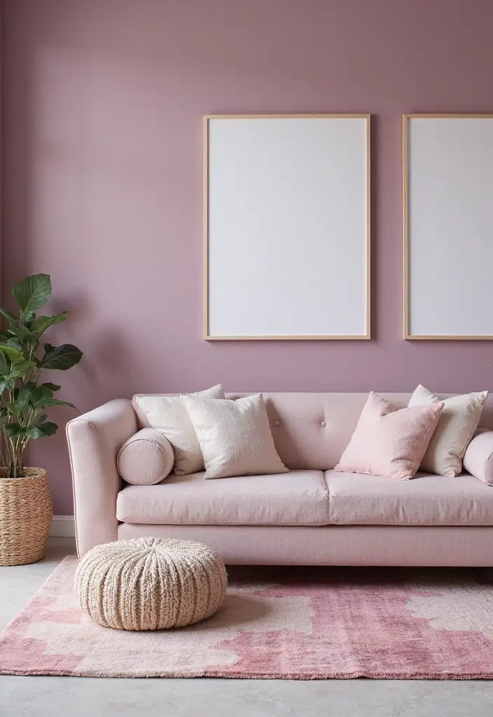 29 Mauve Living Room Ideas That Feel Soft and Sophisticated - 2. Pastel Palette Play