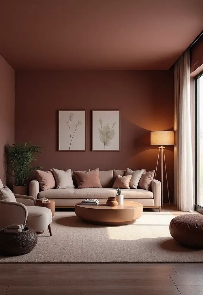 29 Mauve Living Room Ideas That Feel Soft and Sophisticated - 25. Layered Lighting