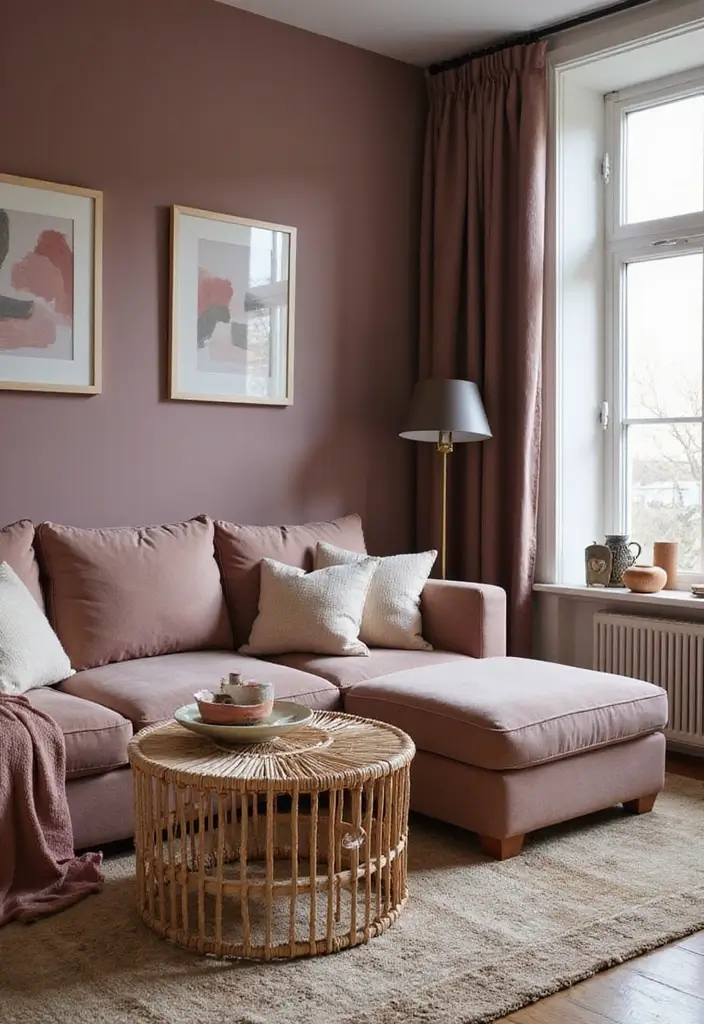29 Mauve Living Room Ideas That Feel Soft and Sophisticated - 3. Textured Layers