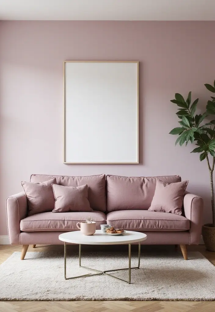 29 Mauve Living Room Ideas That Feel Soft and Sophisticated - 4. Minimalist Mauve