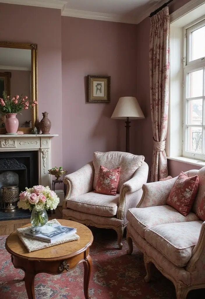 29 Mauve Living Room Ideas That Feel Soft and Sophisticated - 5. Vintage Touch