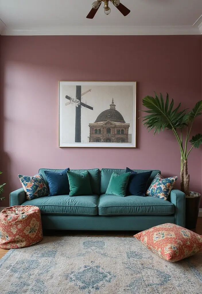 29 Mauve Living Room Ideas That Feel Soft and Sophisticated - 7. Bold Accents