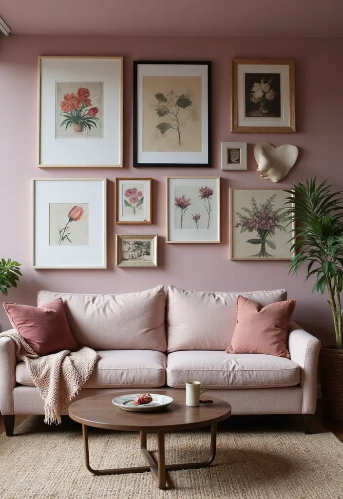29 Mauve Living Room Ideas That Feel Soft and Sophisticated - 9. Artistic Expression