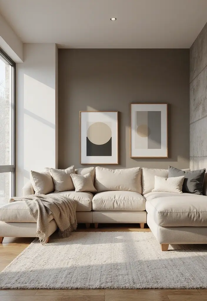 29 Neutral Living Room Ideas That Feel Warm and Balanced - 15. Balanced Color Blocking