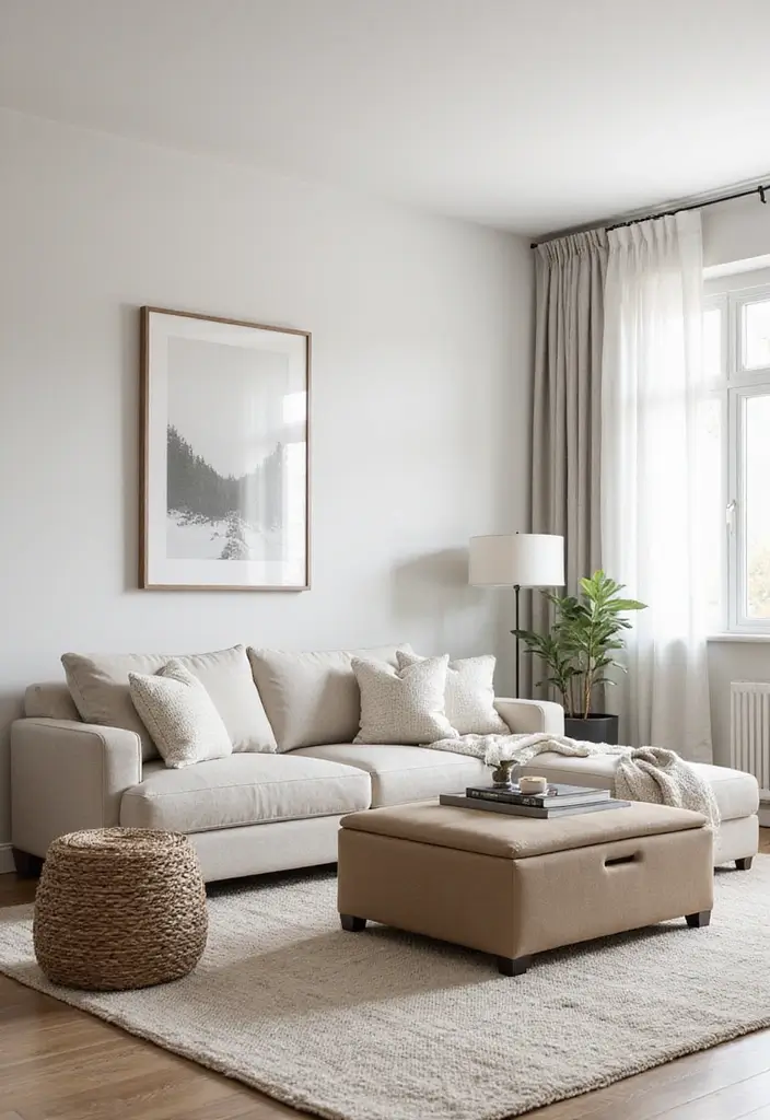 29 Neutral Living Room Ideas That Feel Warm and Balanced - 16. Hidden Storage Solutions