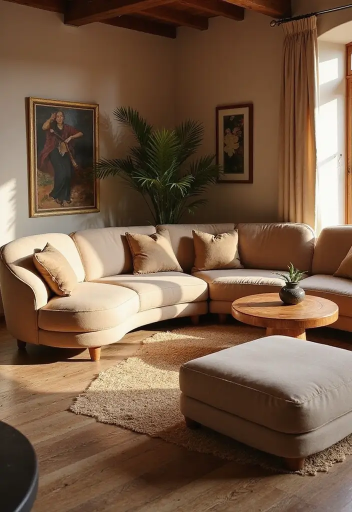29 Neutral Living Room Ideas That Feel Warm and Balanced - 21. Embrace Curved Shapes