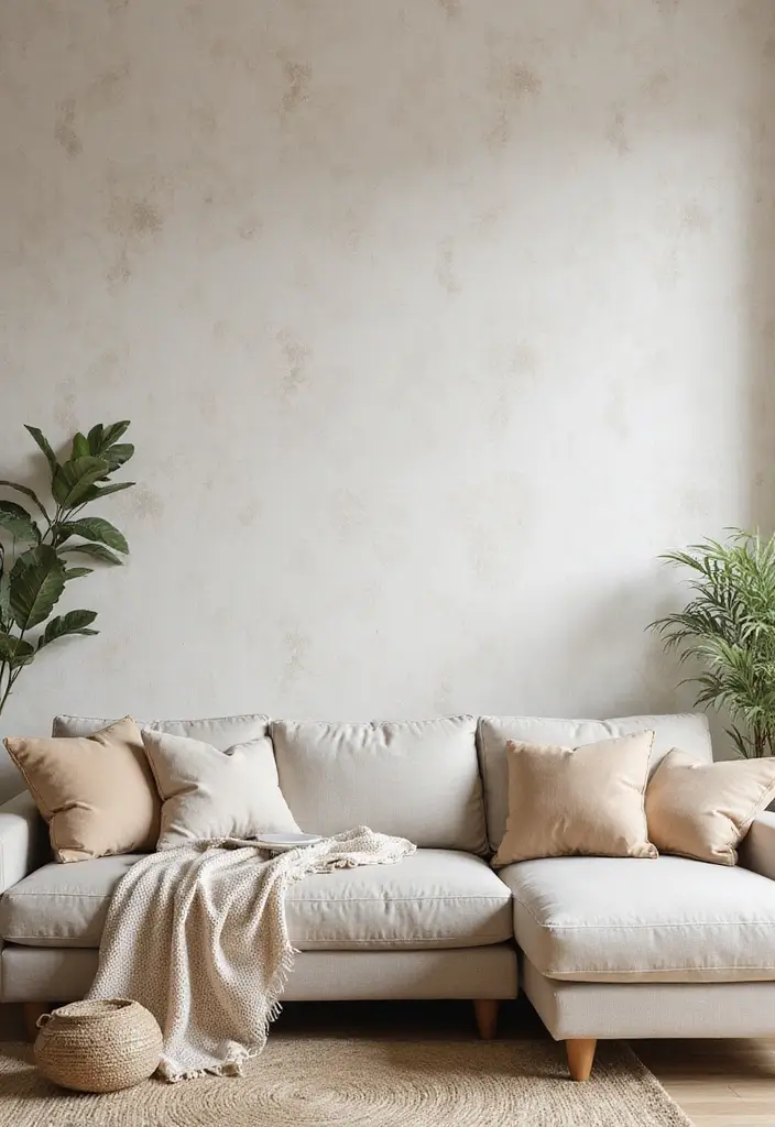 29 Neutral Living Room Ideas That Feel Warm and Balanced - 22. Neutral Wallpaper