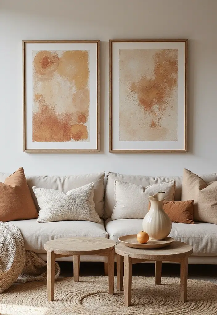29 Neutral Living Room Ideas That Feel Warm and Balanced - 27. Warm Textured Art Pieces