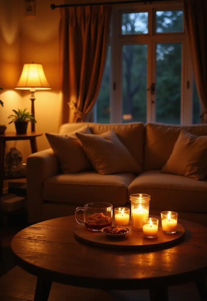 29 Neutral Living Room Ideas That Feel Warm and Balanced - 28. Layered Lighting for the Evening