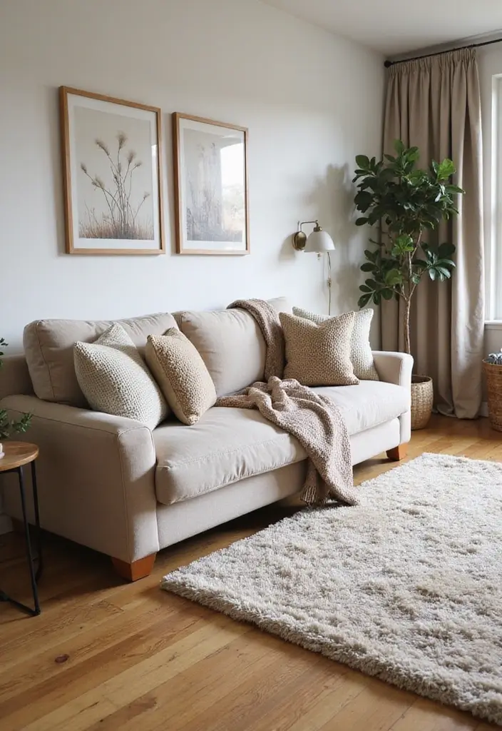 29 Neutral Living Room Ideas That Feel Warm and Balanced - 5. Cozy Layers