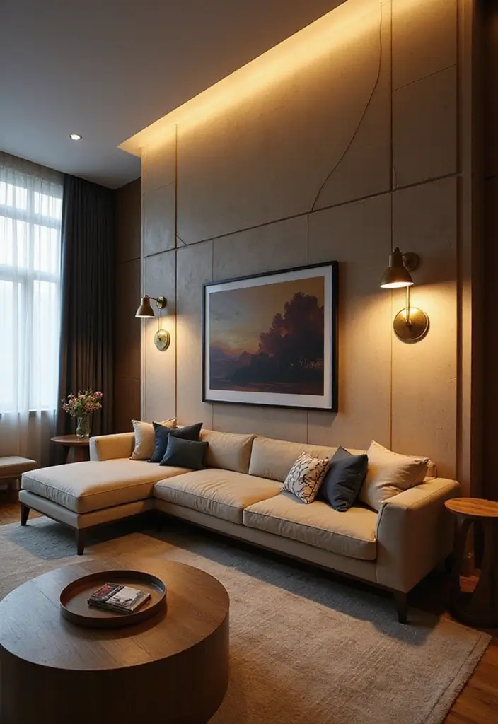 29 Neutral Living Room Ideas That Feel Warm and Balanced - 6. Statement Lighting