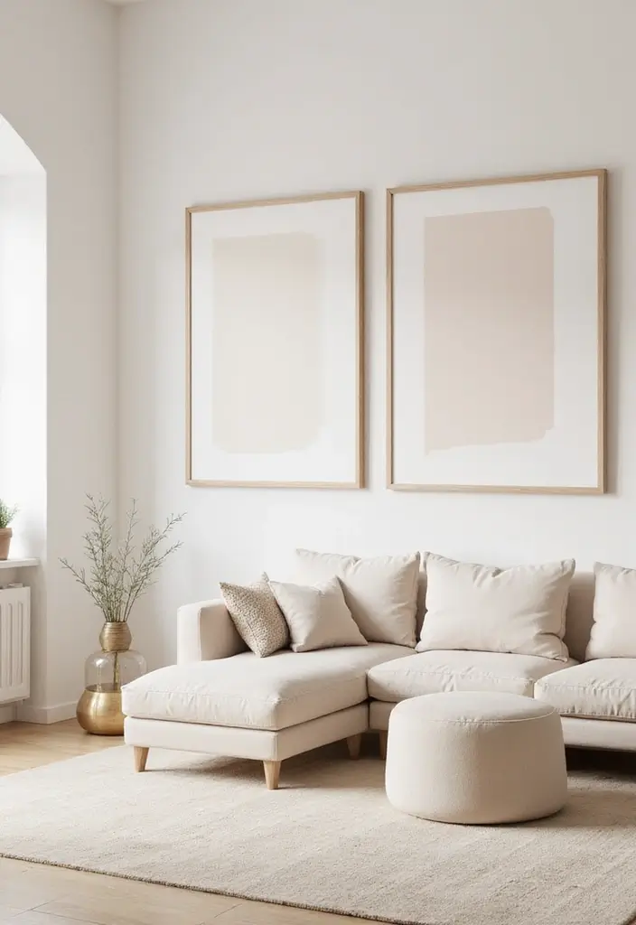 29 Neutral Living Room Ideas That Feel Warm and Balanced - 7. Minimalist Artwork