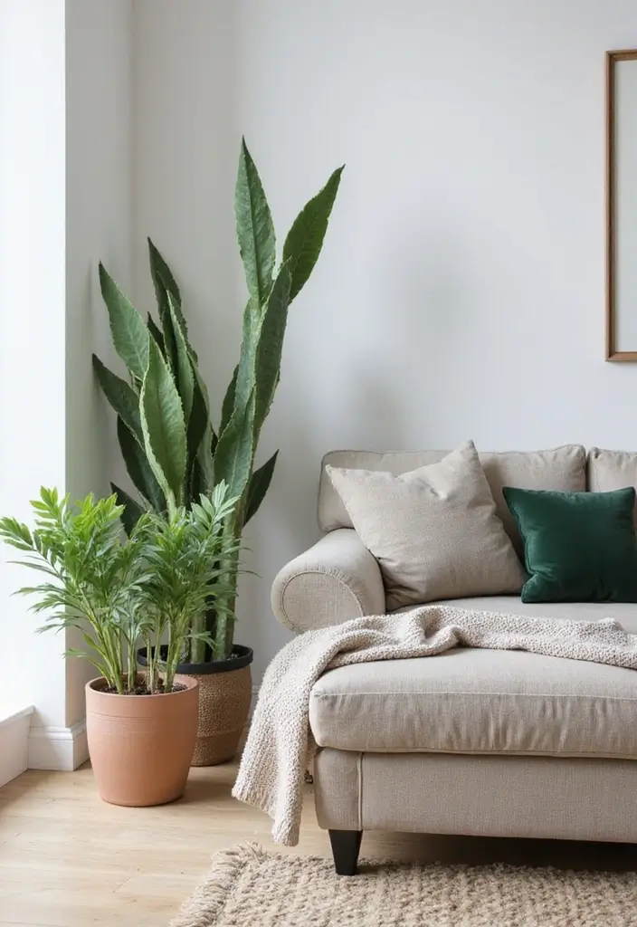 29 Neutral Living Room Ideas That Feel Warm and Balanced - 8. Indoor Plants for Freshness