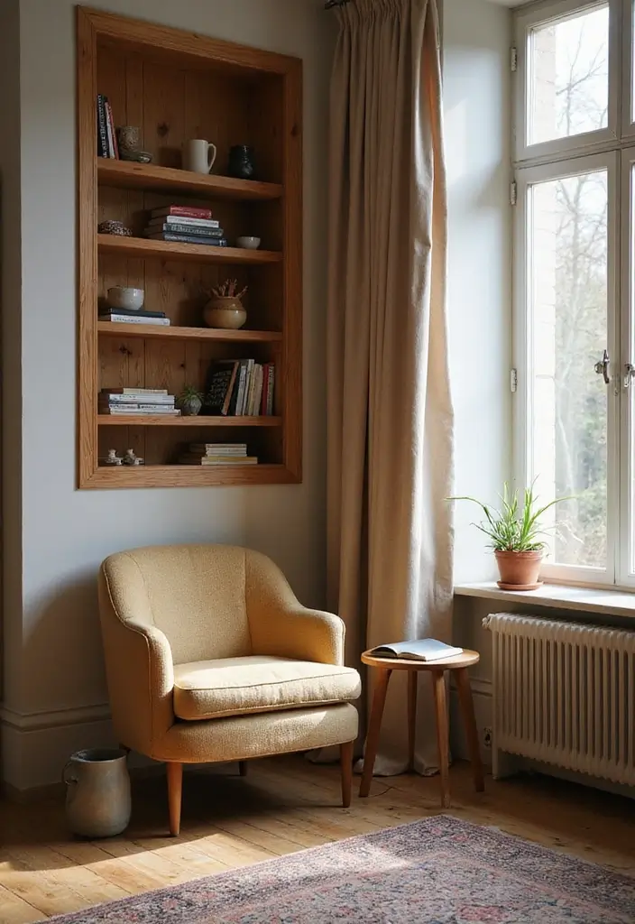 29 Oak Living Room Ideas That Feel Natural and Warm - 11. Create a Reading Nook