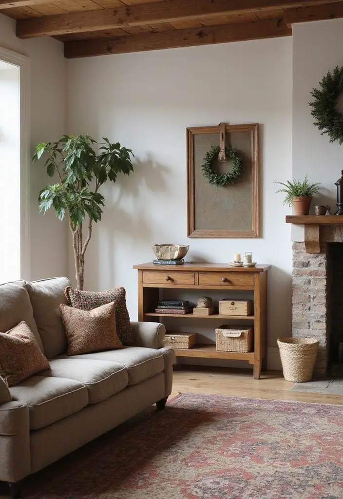 29 Oak Living Room Ideas That Feel Natural and Warm - 17. Create a Farmhouse Vibe