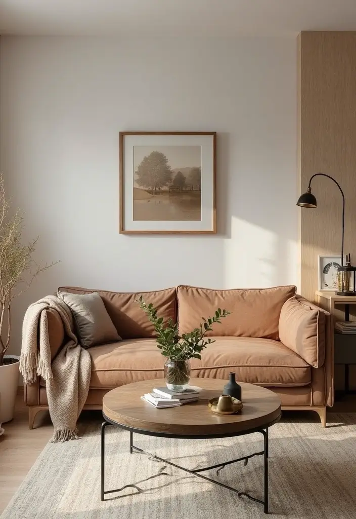 29 Oak Living Room Ideas That Feel Natural and Warm - 21. Accent with Metallics