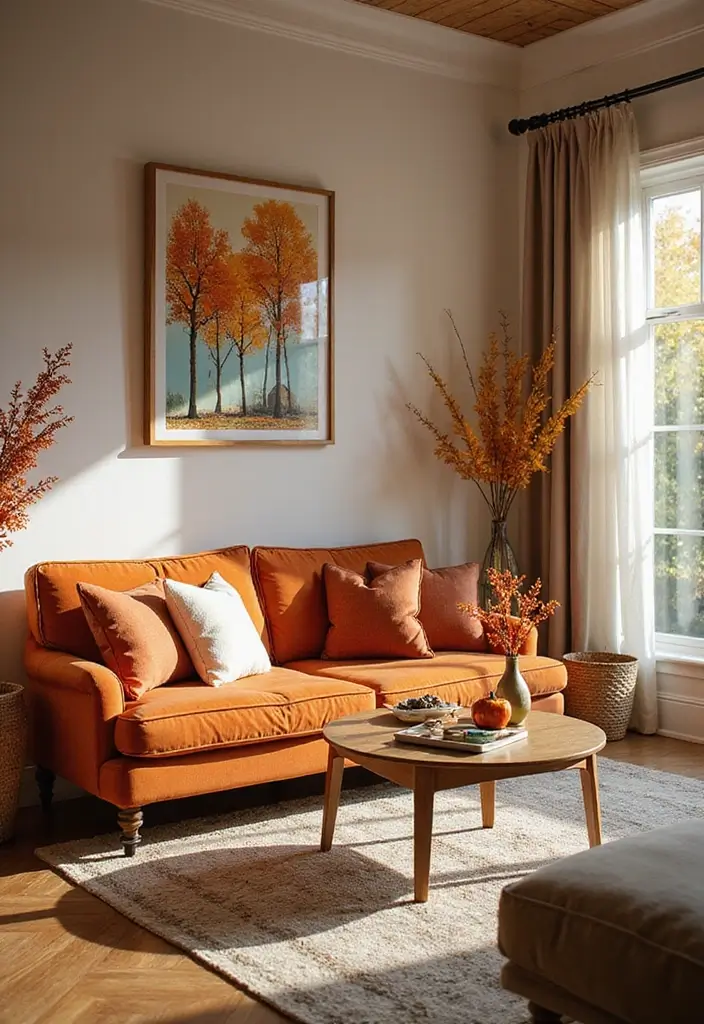 29 Oak Living Room Ideas That Feel Natural and Warm - 29. Celebrate Seasonal Decor