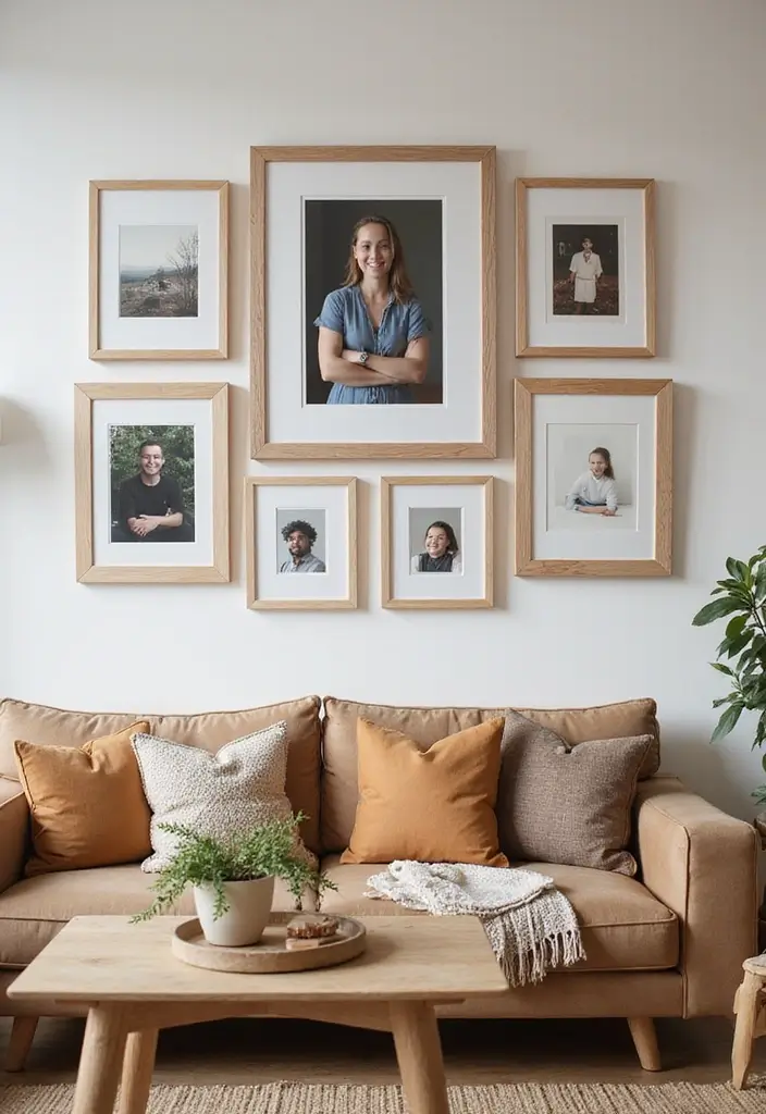 29 Oak Living Room Ideas That Feel Natural and Warm - 4. Create a Gallery Wall