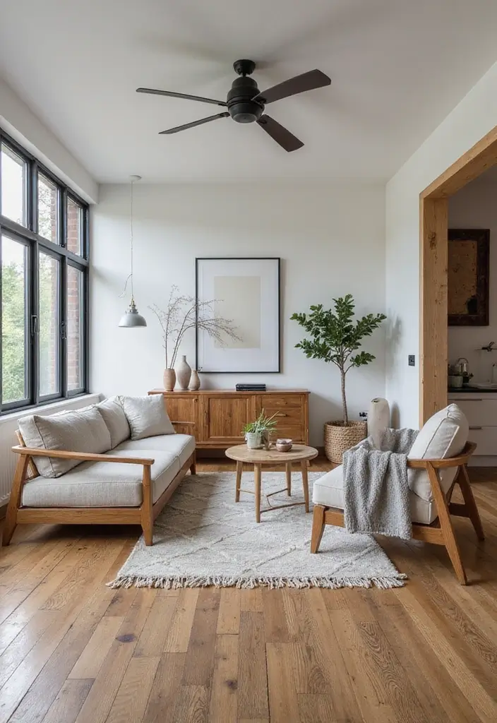 29 Oak Living Room Ideas That Feel Natural and Warm - 9. Mix Modern and Rustic