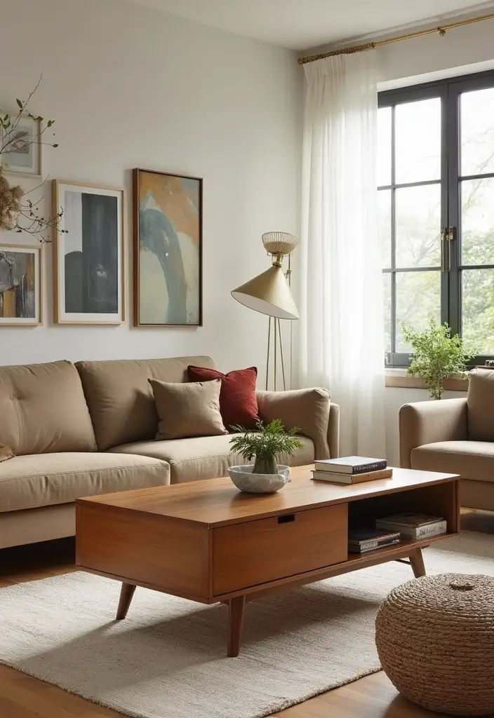 29 Retro Living Room Ideas That Bring Back Vintage Charm - 10. Multi-Functional Furniture