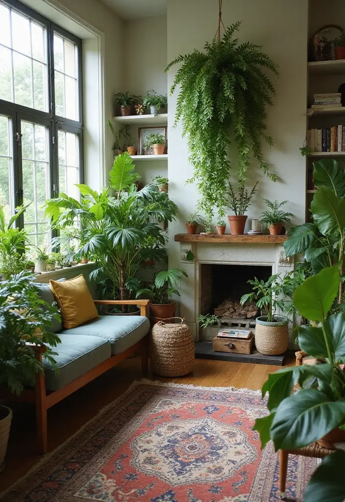29 Retro Living Room Ideas That Bring Back Vintage Charm - 12. Plants for a Fresh Touch