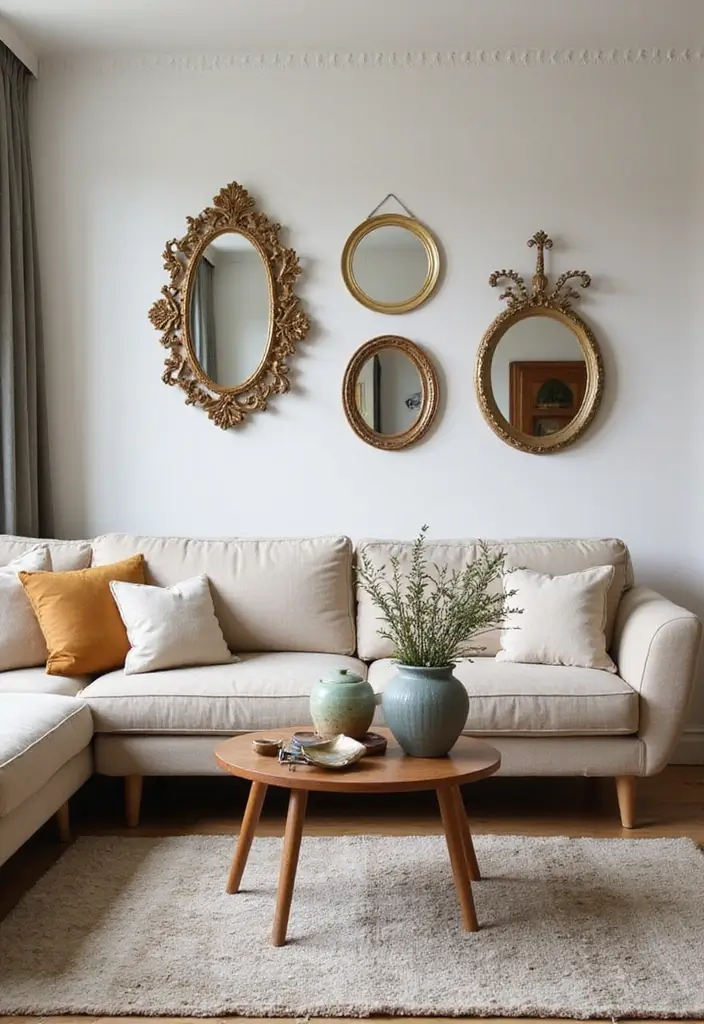 29 Retro Living Room Ideas That Bring Back Vintage Charm - 13. Retro Mirrors