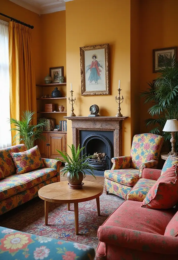 29 Retro Living Room Ideas That Bring Back Vintage Charm - 18. Colorful Upholstery