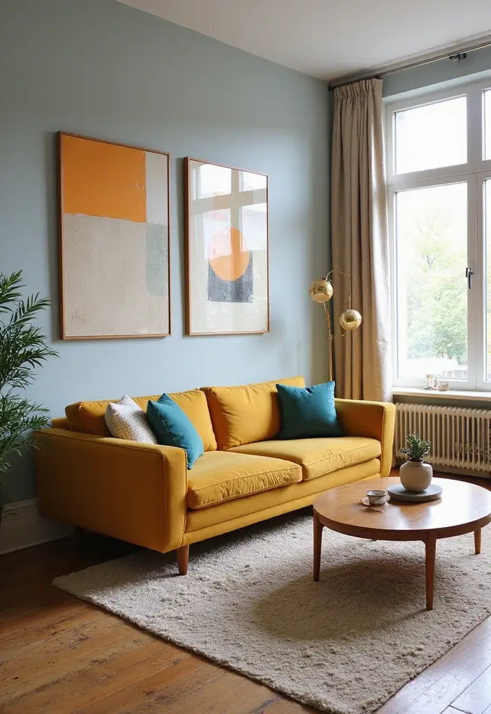 29 Retro Living Room Ideas That Bring Back Vintage Charm - 19. A Statement Sofa