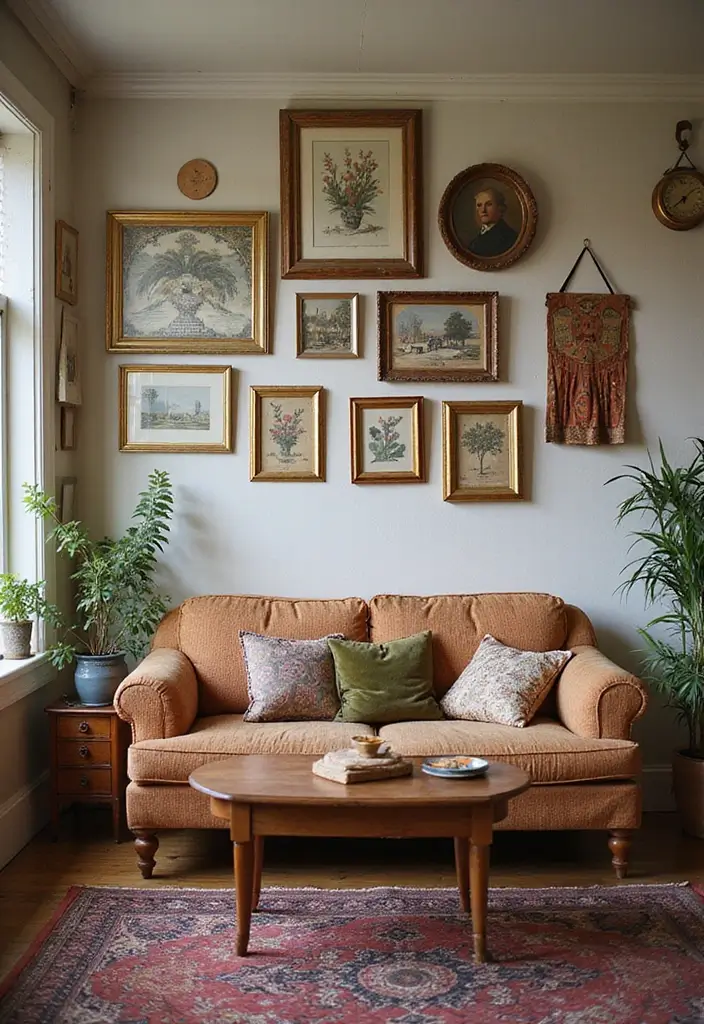 29 Retro Living Room Ideas That Bring Back Vintage Charm - 20. Vintage Wall Art