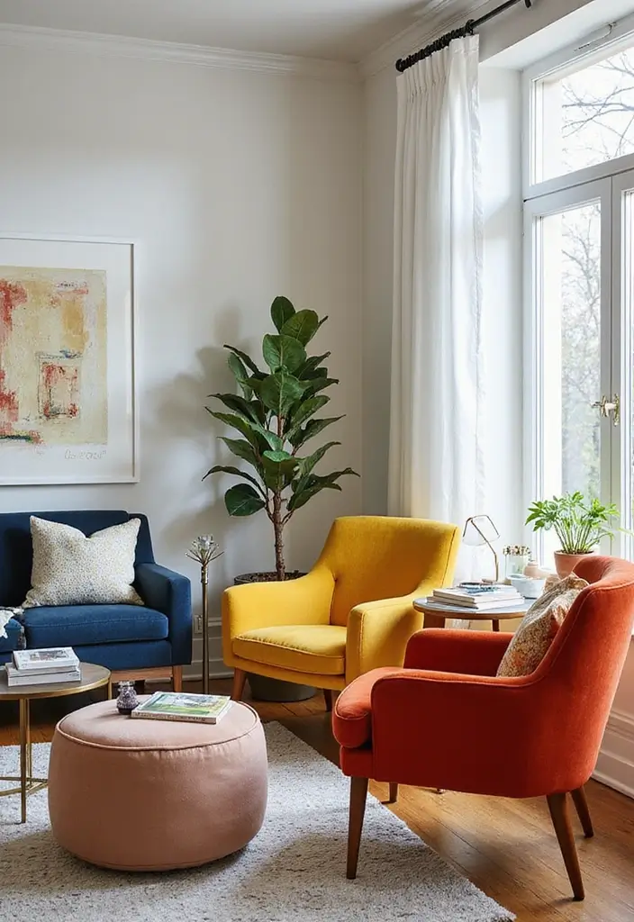 29 Retro Living Room Ideas That Bring Back Vintage Charm - 26. Upholstered Accent Chairs