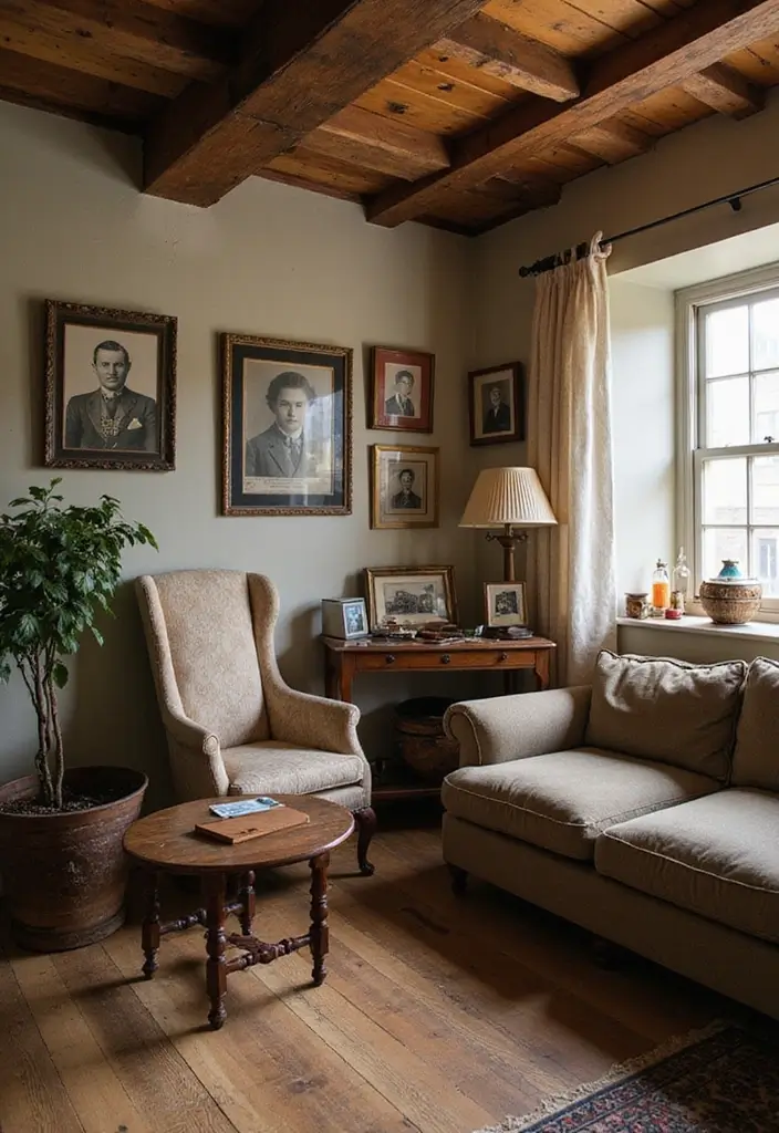 29 Retro Living Room Ideas That Bring Back Vintage Charm - 28. Incorporating Family History