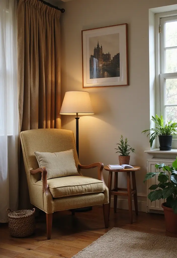 29 Retro Living Room Ideas That Bring Back Vintage Charm - 29. A Cozy Reading Nook