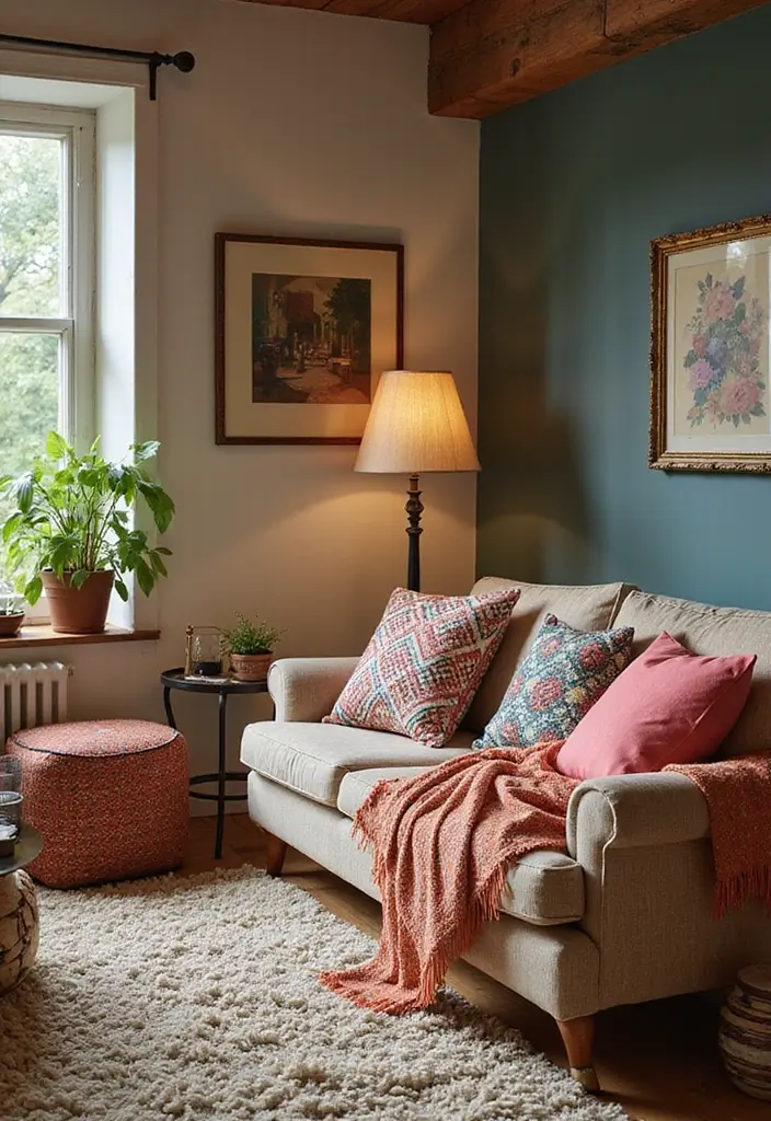 29 Retro Living Room Ideas That Bring Back Vintage Charm - 3. Cozy Textiles