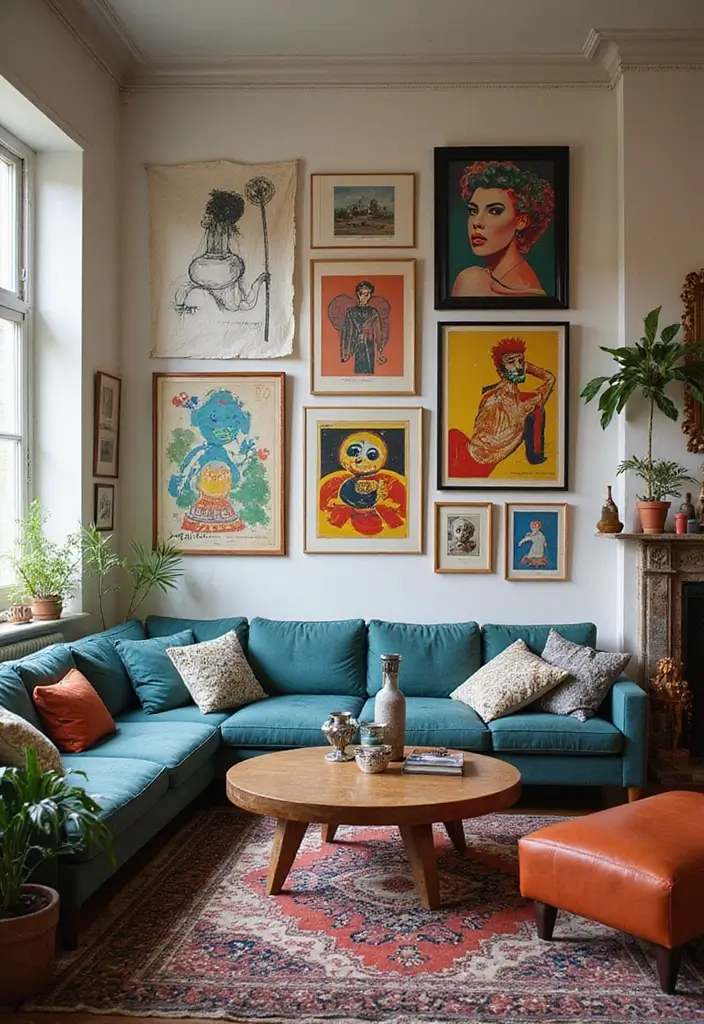 29 Retro Living Room Ideas That Bring Back Vintage Charm - 5. Funky Art Pieces