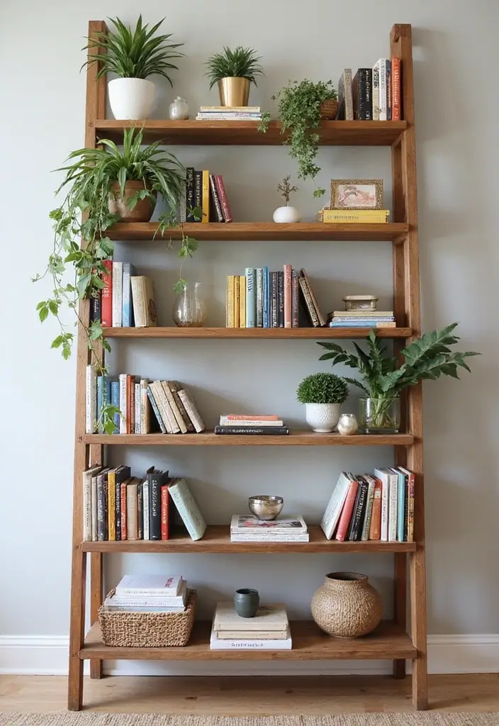 29 Small Living Room Decorating Ideas That Feel Bigger Instantly - 1. Leaning Bookshelves for Vertical Storage