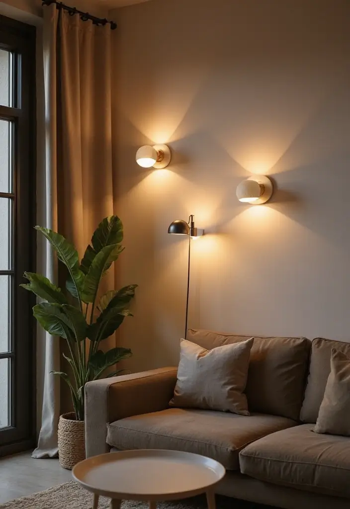 29 Small Living Room Decorating Ideas That Feel Bigger Instantly - 2. Wall-Mounted Light Fixtures